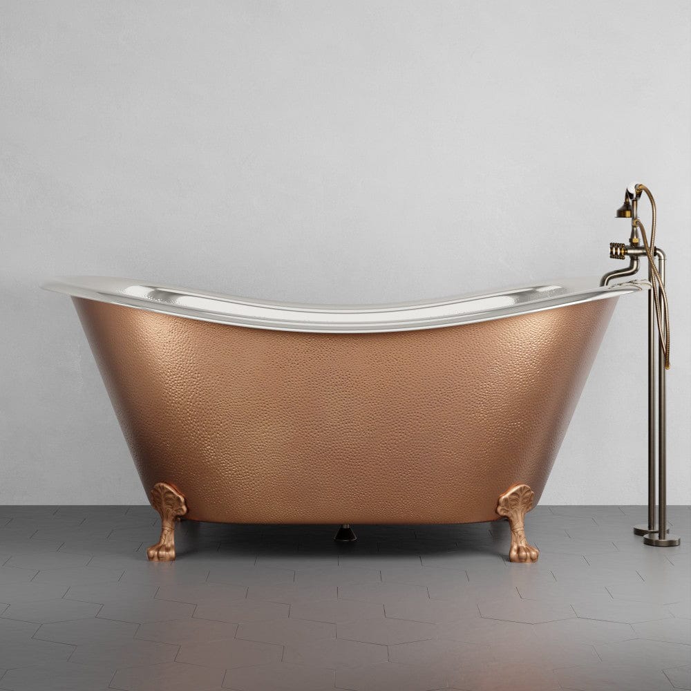 72" x 40" Extra Wide Forhaster Antique Copper Clawfoot Double-Slipper Tub - Multiple Finishes