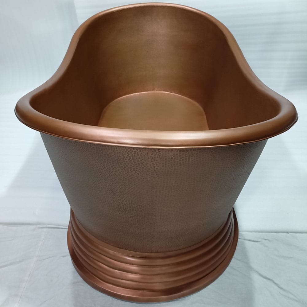 72" x 40" Hernandez Extra Wide Copper Hammered Double Slipper Roll-Top Tub with Pedestal