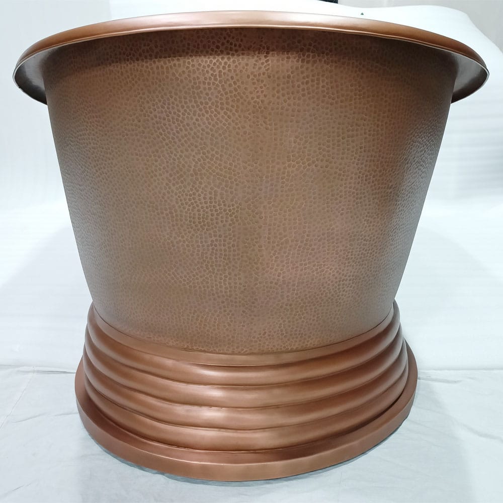 72" x 40" Hernandez Extra Wide Copper Hammered Double Slipper Roll-Top Tub with Pedestal
