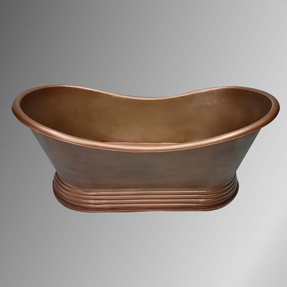 72" x 40" Hernandez Extra Wide Copper Hammered Double Slipper Roll-Top Tub with Pedestal