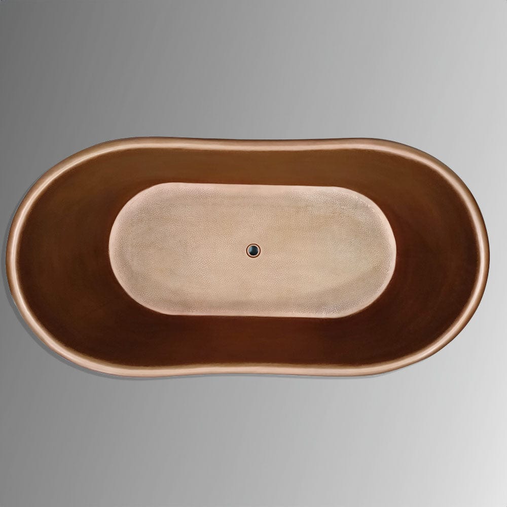 72" x 40" Hernandez Extra Wide Copper Hammered Double Slipper Roll-Top Tub with Pedestal - Multiple Finishes
