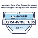 72" x 40" Hernandez Extra Wide Copper Hammered Double Slipper Roll-Top Tub with Pedestal - Multiple Finishes