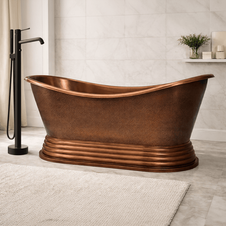 72" x 40" Hernandez Extra Wide Copper Hammered Double Slipper Roll-Top Tub with Pedestal - Multiple Finishes