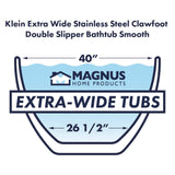 72" x 40" Klein Extra Wide Stainless Steel Clawfoot Double Slipper Bathtub Smooth - Matte Finish