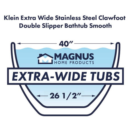 72" x 40" Klein Extra Wide Stainless Steel Clawfoot Double Slipper Bathtub Smooth - Matte Finish