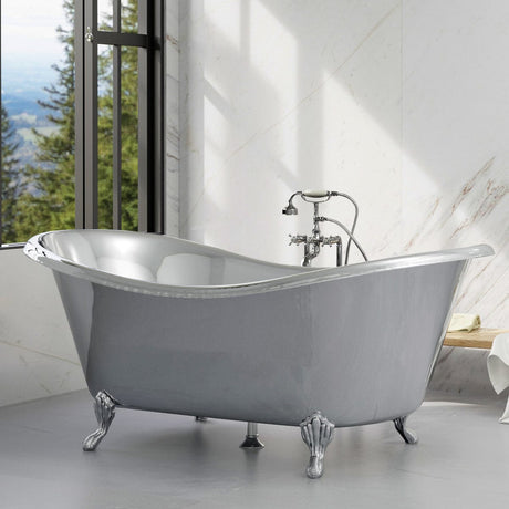 72" x 40" Sherman Extra Wide Stainless Steel Clawfoot Double Slipper Bathtub Smooth - Polished