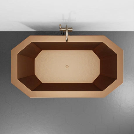 72" x 40" Vargas Extra Wide Octagon Copper Double Slipper Hammered Bathtub with Pedestal