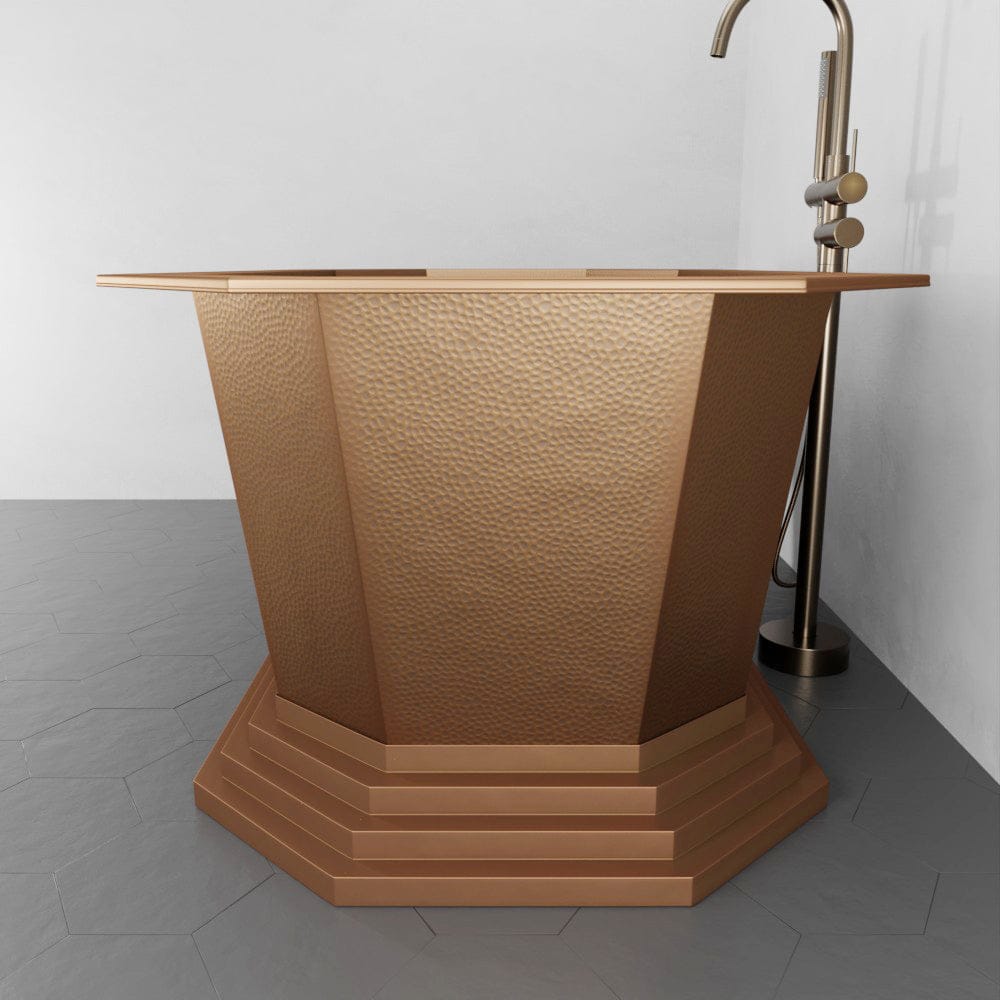 72" x 40" Vargas Extra Wide Octagon Copper Double Slipper Hammered Bathtub with Pedestal