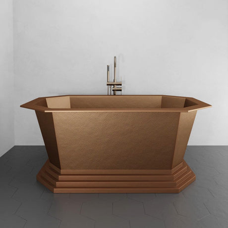 72" x 40" Vargas Extra Wide Octagon Copper Double Slipper Hammered Bathtub with Pedestal