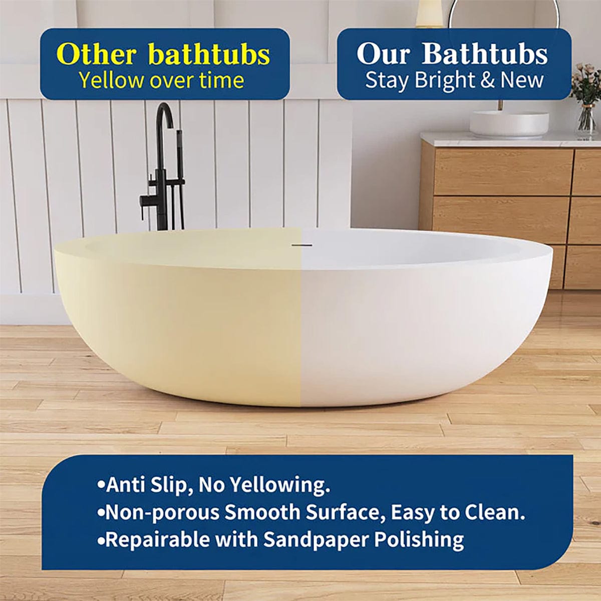 73" Link Solid Surface Stone Resin Freestanding Bathtub