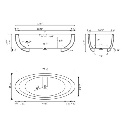 73" Link Solid Surface Stone Resin Freestanding Bathtub