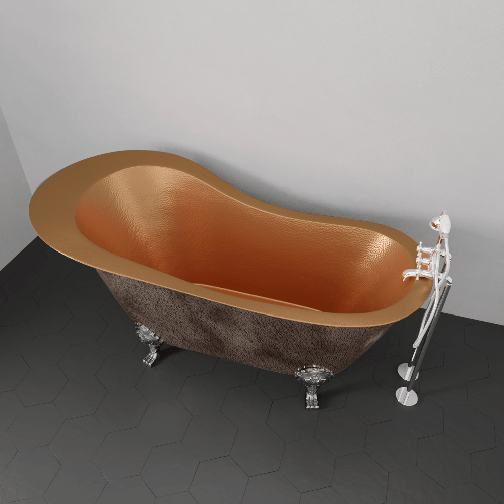 73" Walden Hammered Antique Copper Slipper Clawfoot Tub - Polished Interior