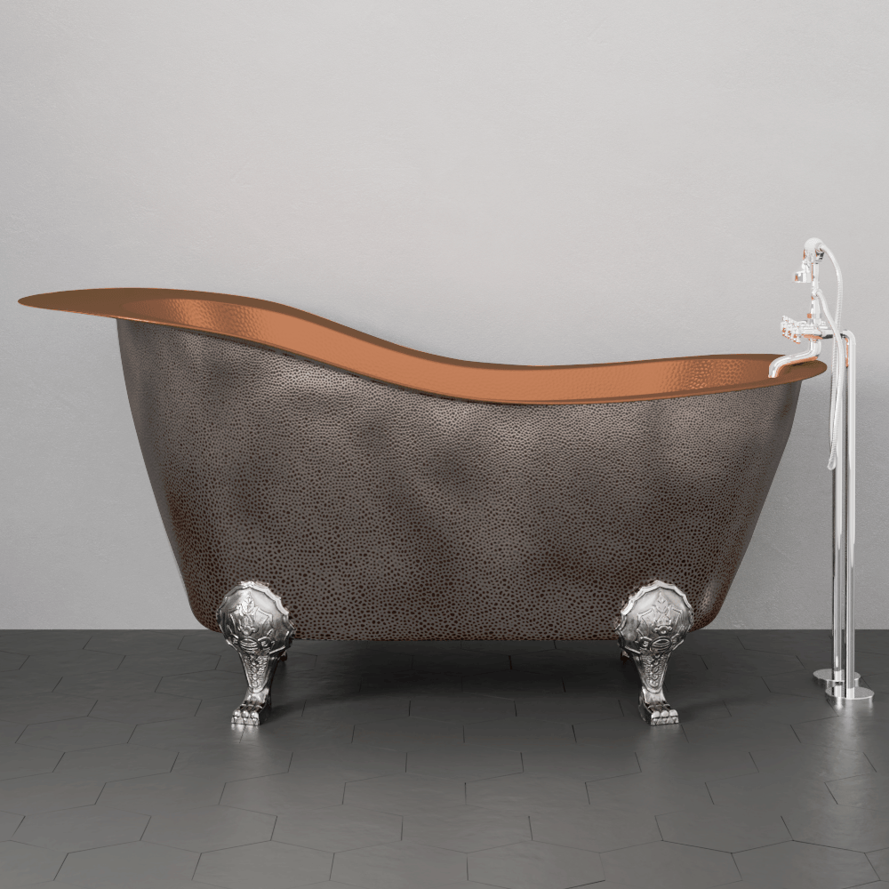 73" Walden Hammered Antique Copper Slipper Clawfoot Tub - Polished Interior