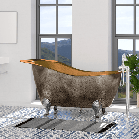 73" Walden Hammered Antique Copper Slipper Clawfoot Tub - Polished Interior