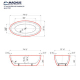 74" Pasco Extra Wide Acrylic Freestanding Tub