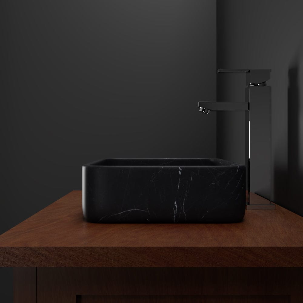 Almadane Smooth Honed Black Forest Marble Vessel Sink