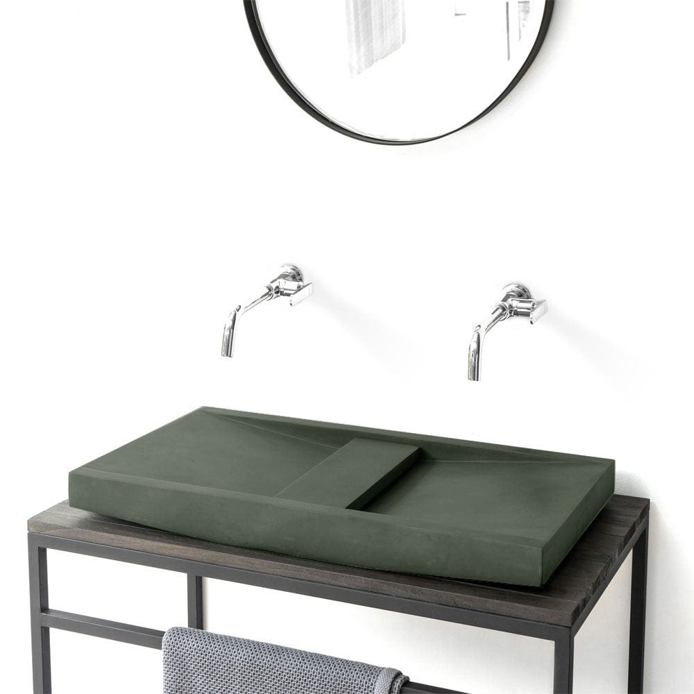 Alsea Rectangular Cast Concrete Vessel Sink - Copper Green