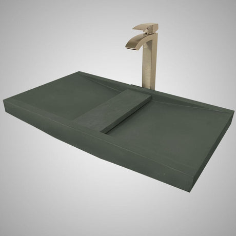 Alsea Rectangular Cast Concrete Vessel Sink - Copper Green