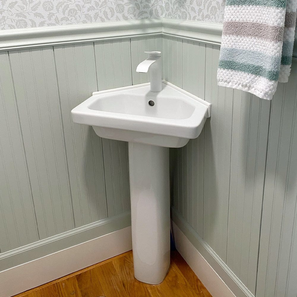 Aurora Corner Vitreous China Pedestal Sink