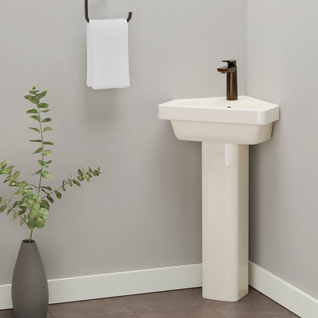 Aurora Corner Vitreous China Pedestal Sink