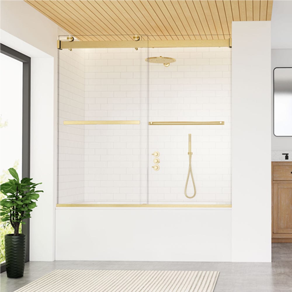 Ava 60" W x 58" H By Pass Frameless Tub Door with Clear Glass