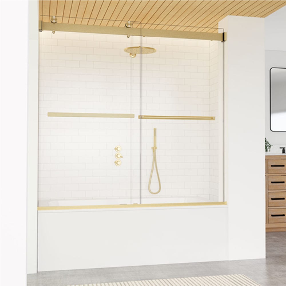 Ava 60" W x 58" H By Pass Frameless Tub Door with Clear Glass
