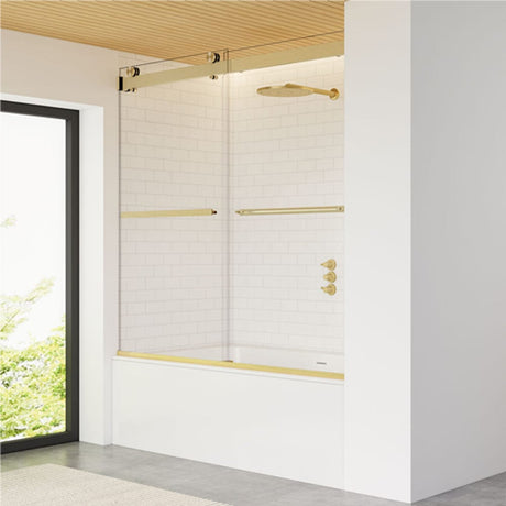Ava 60" W x 58" H By Pass Frameless Tub Door with Clear Glass
