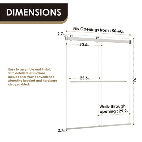 Ava 60" W x 76" H By Pass Frameless Shower Door with Clear Glass