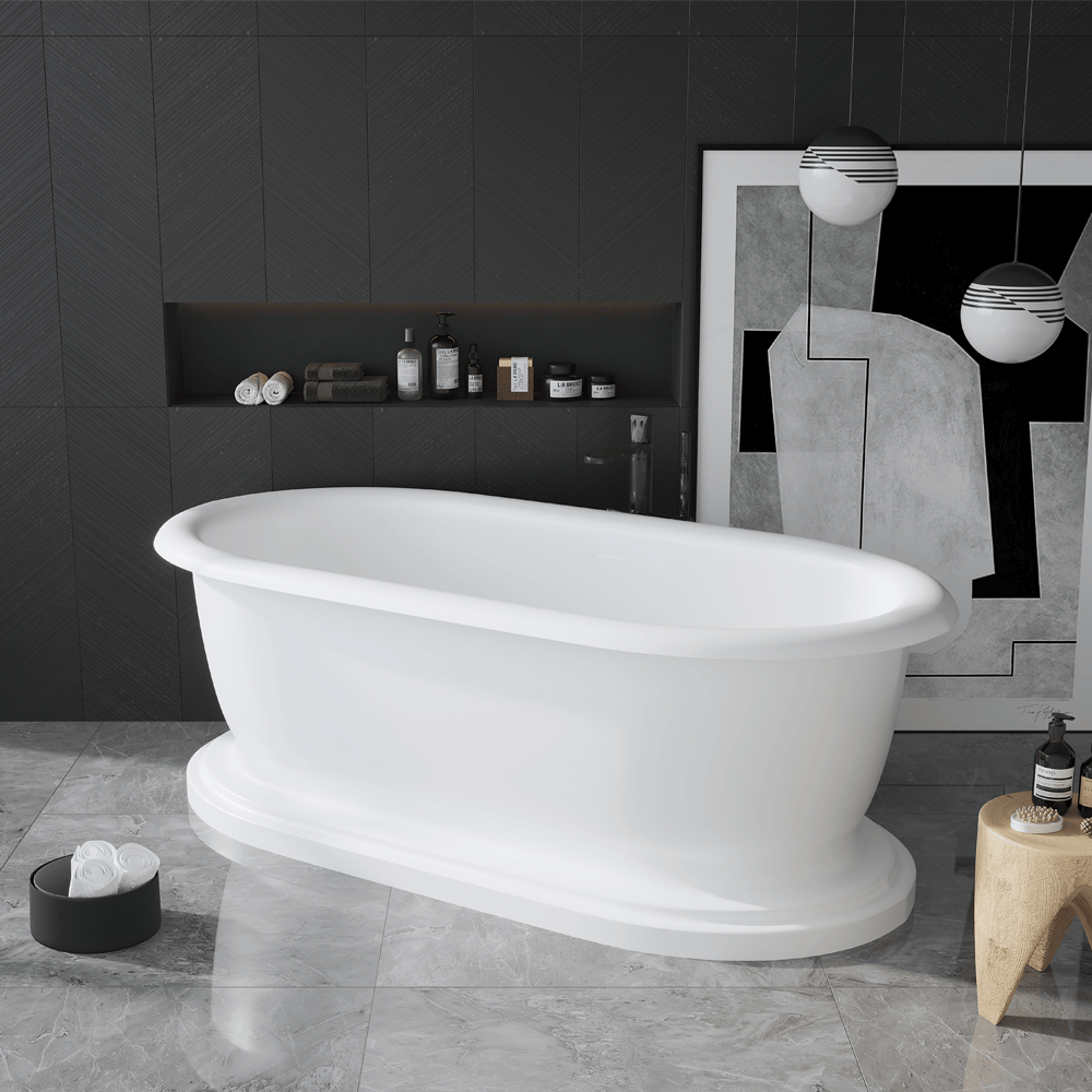 Banster Solid Surface Stone Resin Freestanding Pedestal Bathtub