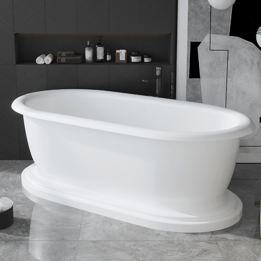 Banster Solid Surface Stone Resin Freestanding Pedestal Bathtub