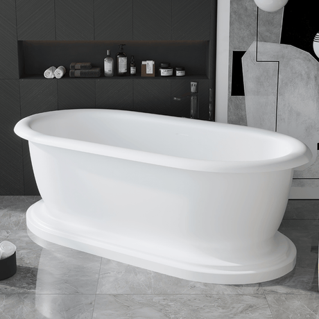 Banster Solid Surface Stone Resin Freestanding Pedestal Bathtub