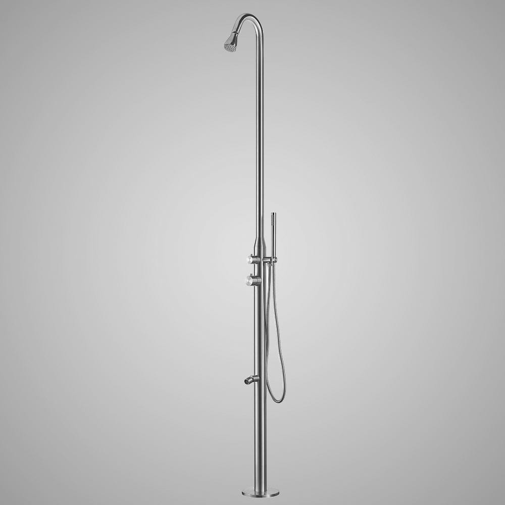 Barren Freestanding Stainless Steel Outdoor Shower with Hand Shower - Brushed Finish