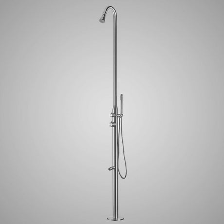 Barren Freestanding Stainless Steel Outdoor Shower with Hand Shower - Brushed Finish