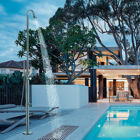 Barren Freestanding Stainless Steel Outdoor Shower with Hand Shower - Brushed Finish