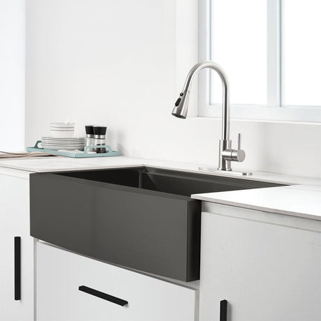 Bolton Stainless Steel Single-Bowl Workstation Farmhouse Sink with Offset Drain - Gunmetal Black