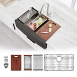 Bolton Stainless Steel Single-Bowl Workstation Farmhouse Sink with Offset Drain - Gunmetal Black