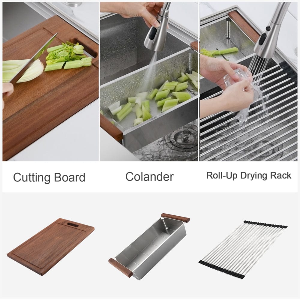 Bolton Stainless Steel Single-Bowl Workstation Farmhouse Sink with Offset Drain - Gunmetal Black