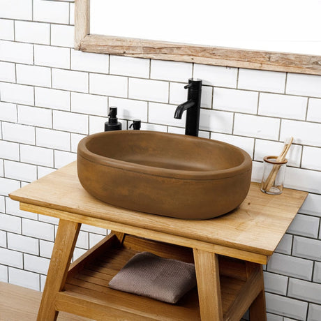 Cedro Oval Cast Concrete Vessel Sink - Vintage Brown