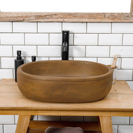 Cedro Oval Cast Concrete Vessel Sink - Vintage Brown
