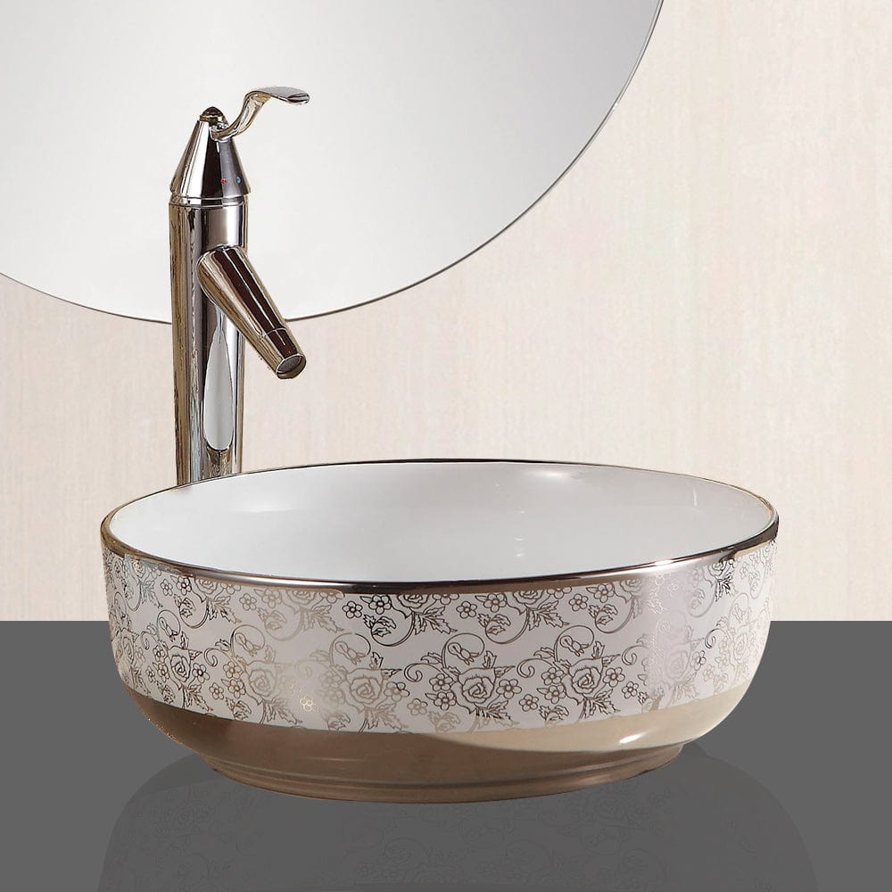 Cohagen Vitreous China Decorated Vessel Sink - White Interior