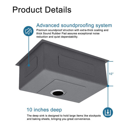 Colby Stainless Steel Single-Bowl Undermount Sink with Offset Drain - Gunmetal Black