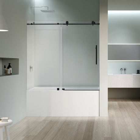 Cosette 60" W x 58" H Single Sliding Frameless Tub Door with Clear Glass