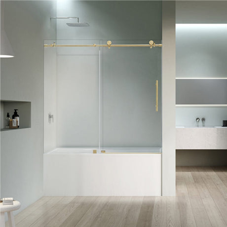 Cosette 60" W x 58" H Single Sliding Frameless Tub Door with Clear Glass