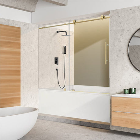 Cosette 60" W x 58" H Single Sliding Frameless Tub Door with Clear Glass