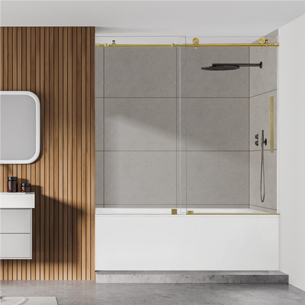 Cosette 60" W x 58" H Single Sliding Frameless Tub Door with Clear Glass