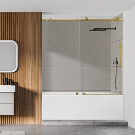 Cosette 60" W x 58" H Single Sliding Frameless Tub Door with Clear Glass