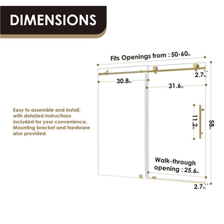 Cosette 60" W x 58" H Single Sliding Frameless Tub Door with Clear Glass