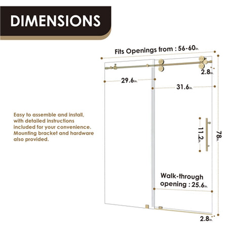 Cosette 60" W x 78" H Single Sliding Frameless Shower Door with Clear Glass