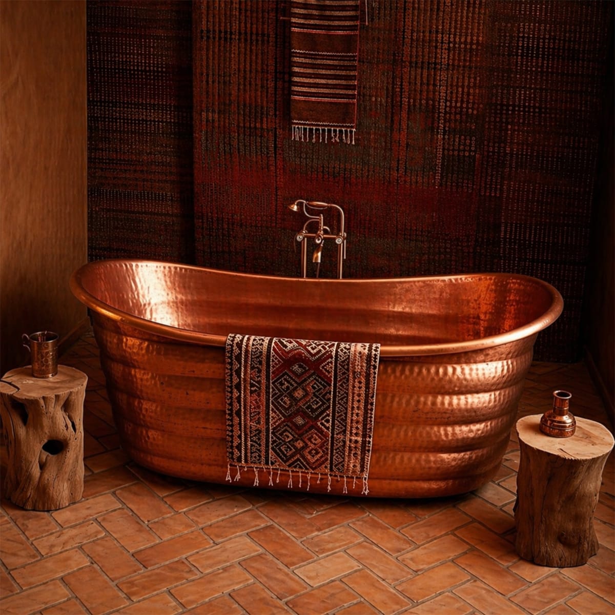 66" Elara Hammered Copper Double-Slipper Freestanding Tub
