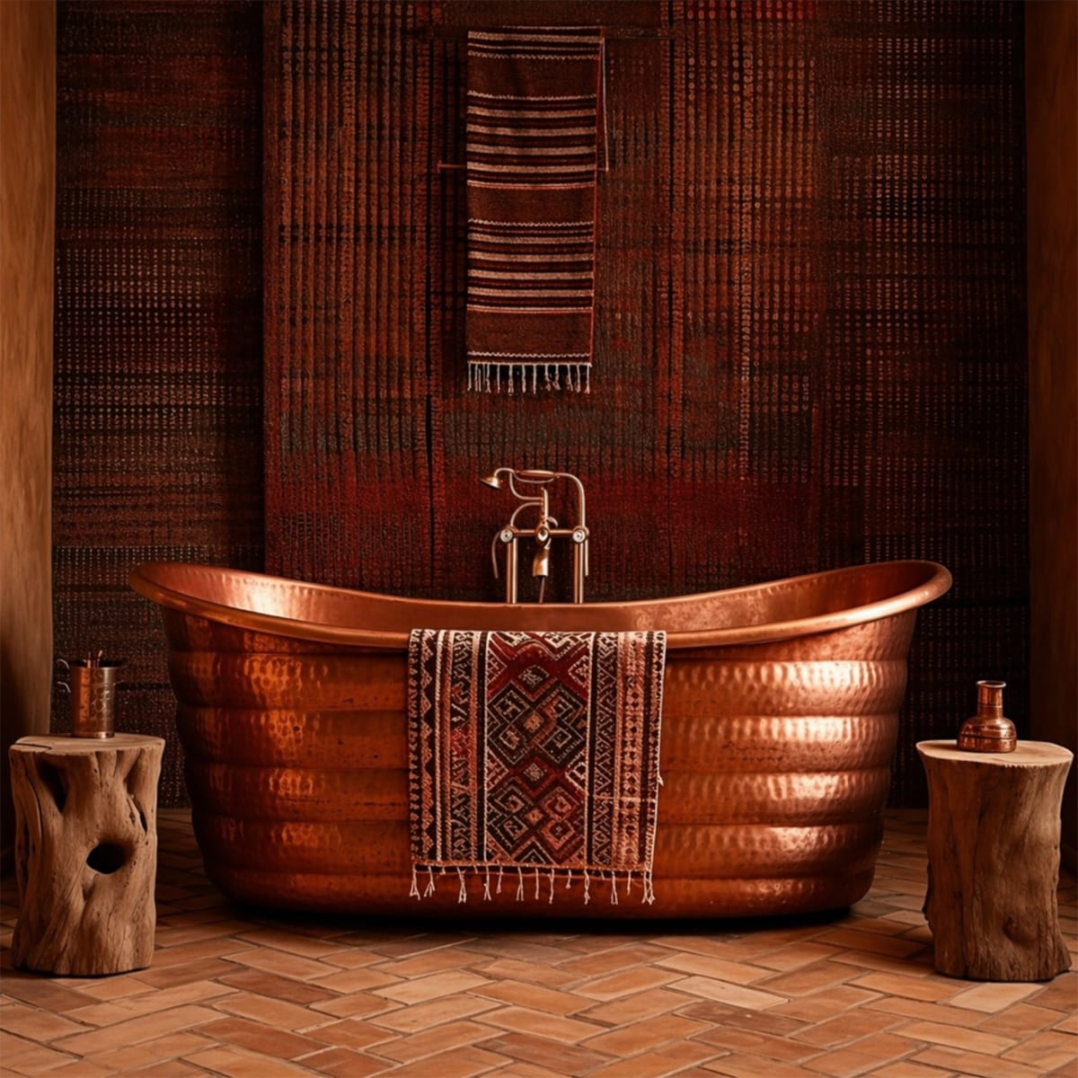 66" Elara Hammered Copper Double-Slipper Freestanding Tub